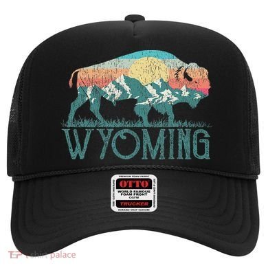Bison Buffalo Retro Wyoming Wy Mountains Retro Hat