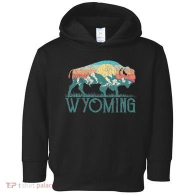 Bison Buffalo Retro Wyoming Wy Mountains Retro Toddler Hoodie