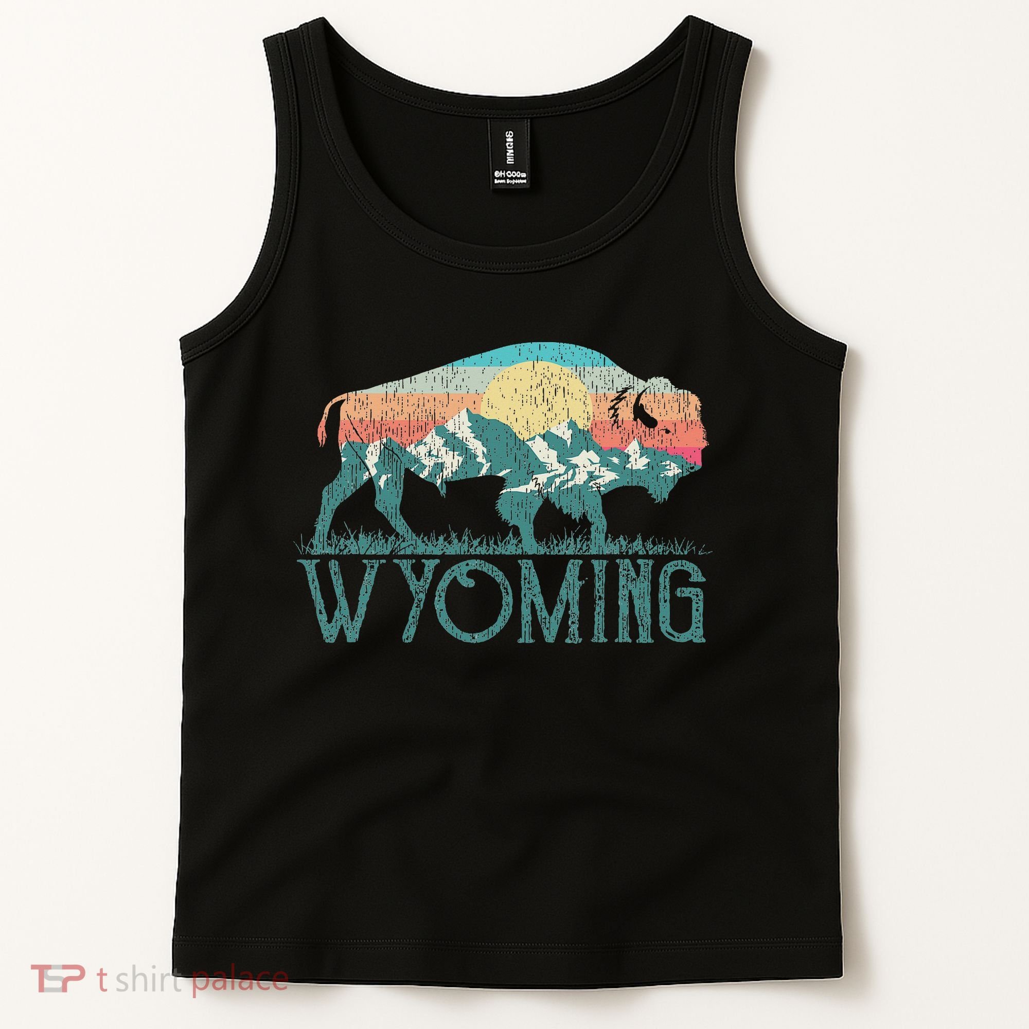 Bison Buffalo Retro Wyoming Wy Mountains Retro Tank Top