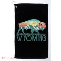 Bison Buffalo Retro Wyoming Wy Mountains Retro Golf Towel thumb 0