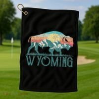 Bison Buffalo Retro Wyoming Wy Mountains Retro Golf Towel thumb 1