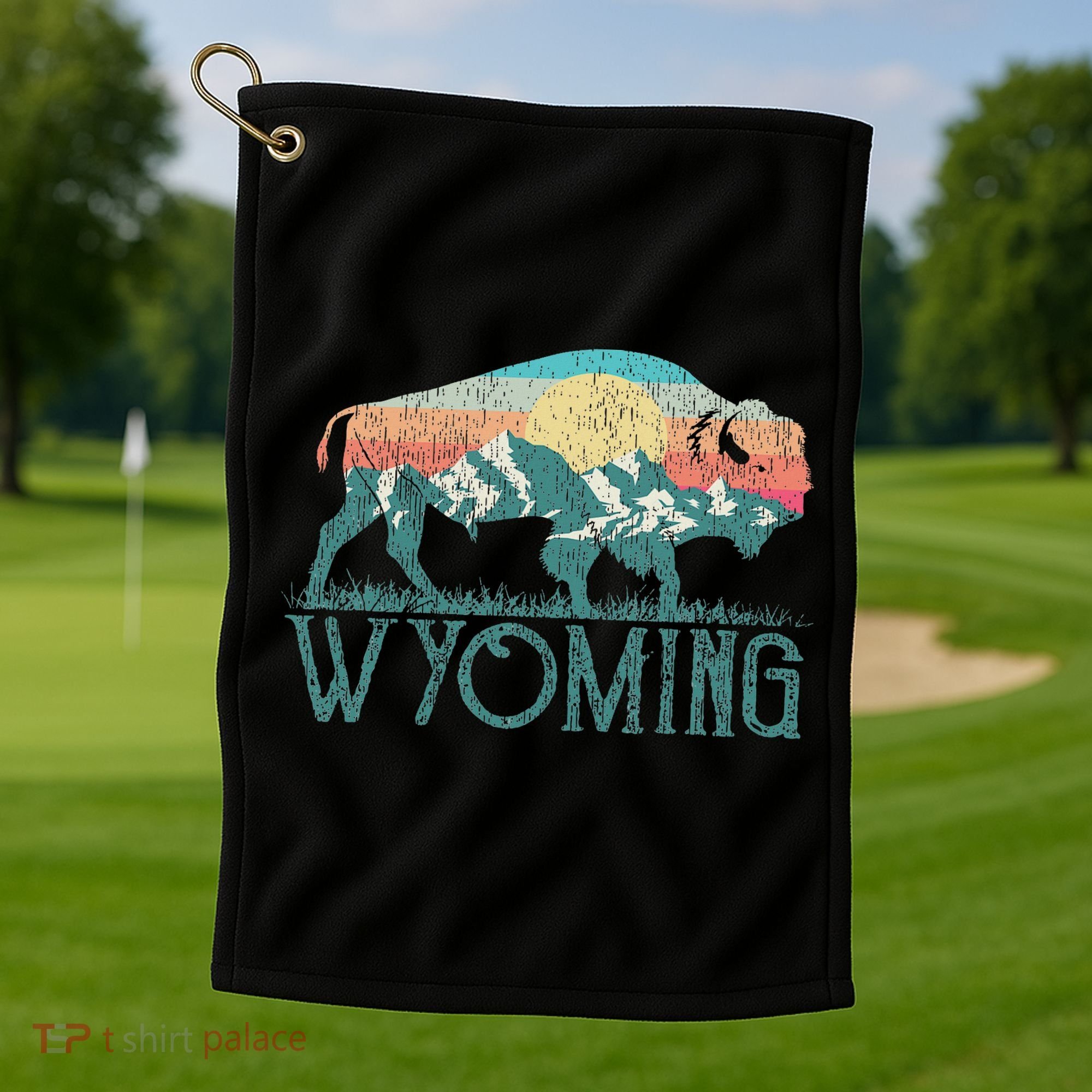 Bison Buffalo Retro Wyoming Wy Mountains Retro Golf Towel