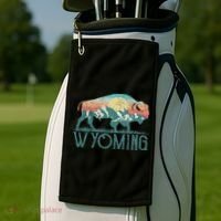 Bison Buffalo Retro Wyoming Wy Mountains Retro Golf Towel thumb 2