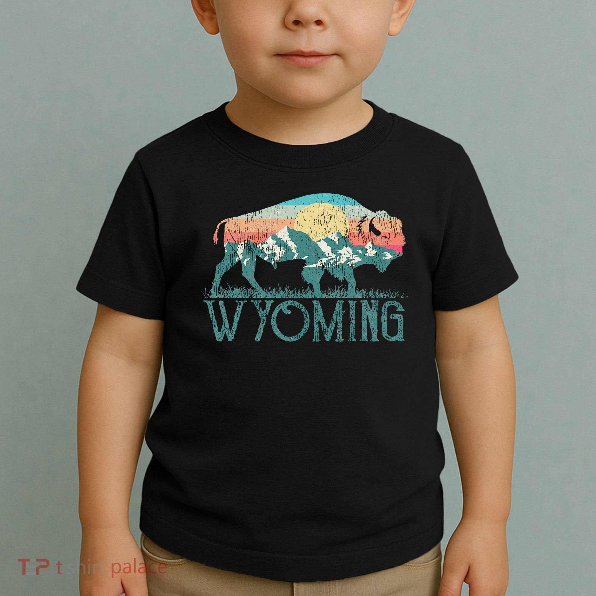 Bison Buffalo Retro Wyoming Wy Mountains Retro Toddler T-Shirt