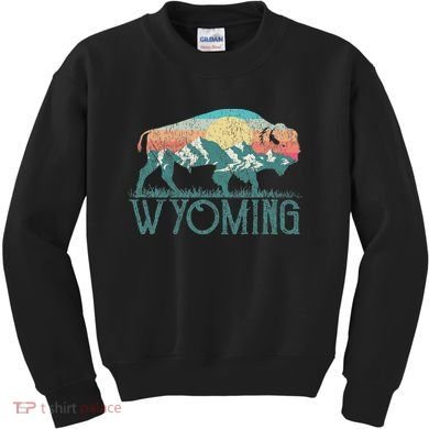 Bison Buffalo Retro Wyoming Wy Mountains Retro Kids Sweatshirt