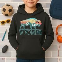 Bison Buffalo Retro Wyoming Wy Mountains Retro Kids Hoodie thumb 2