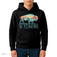Bison Buffalo Retro Wyoming Wy Mountains Retro Kids Hoodie thumb 4