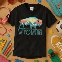 Bison Buffalo Retro Wyoming Wy Mountains Retro Kids T-Shirt thumb 3