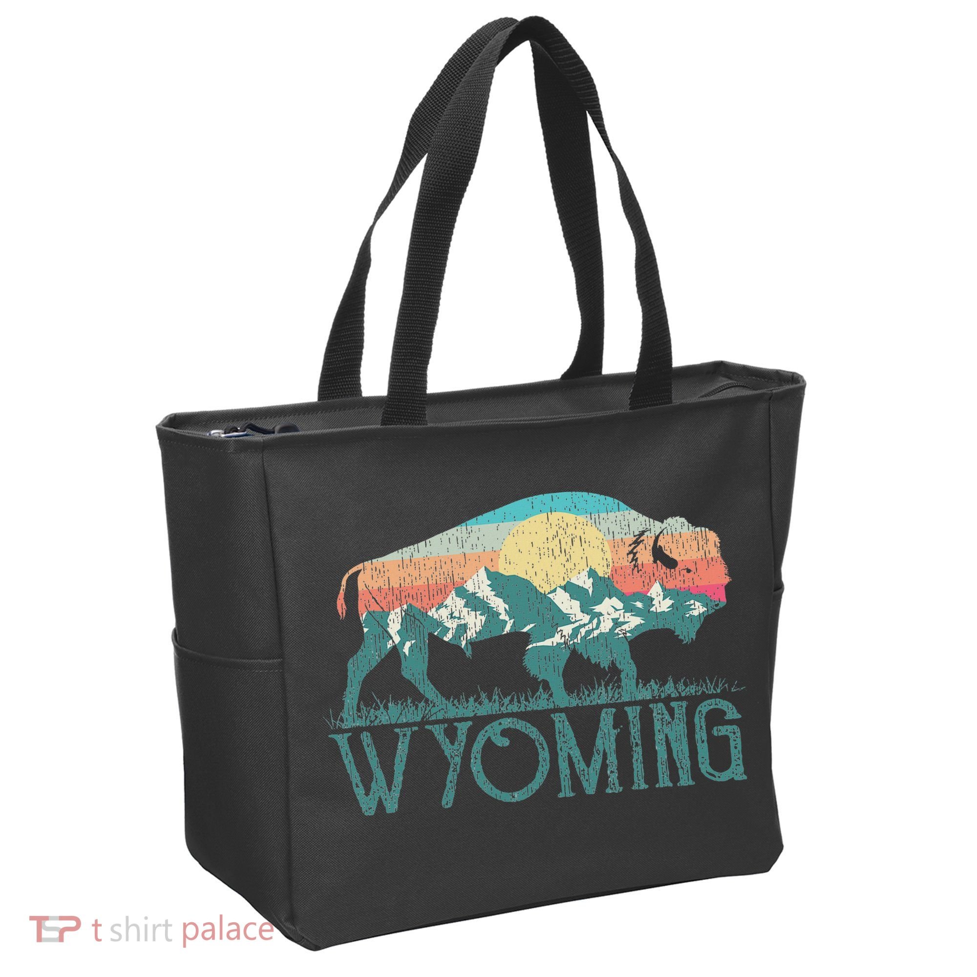 Bison Buffalo Retro Wyoming Wy Mountains Retro Tote Bag