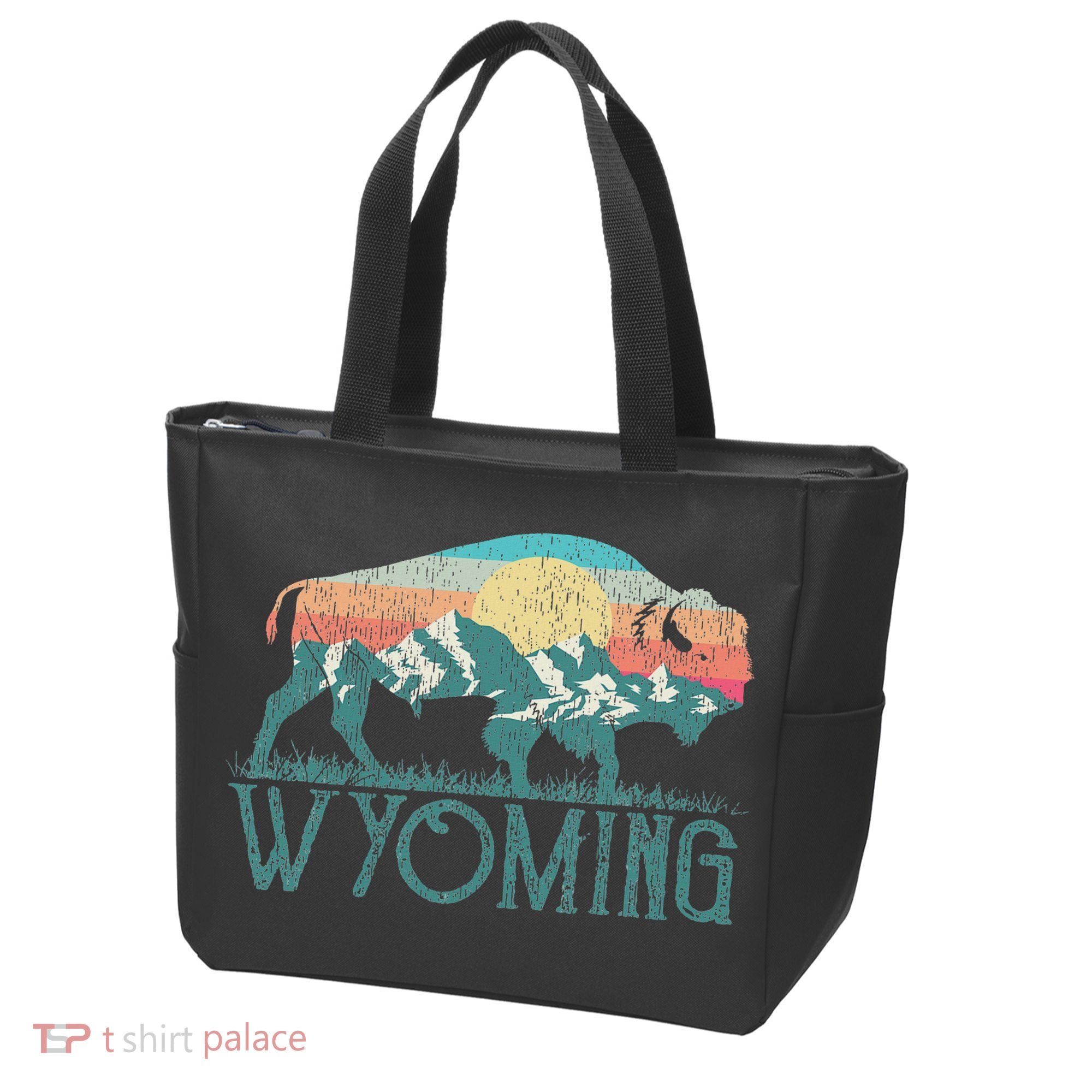 Bison Buffalo Retro Wyoming Wy Mountains Retro Tote Bag