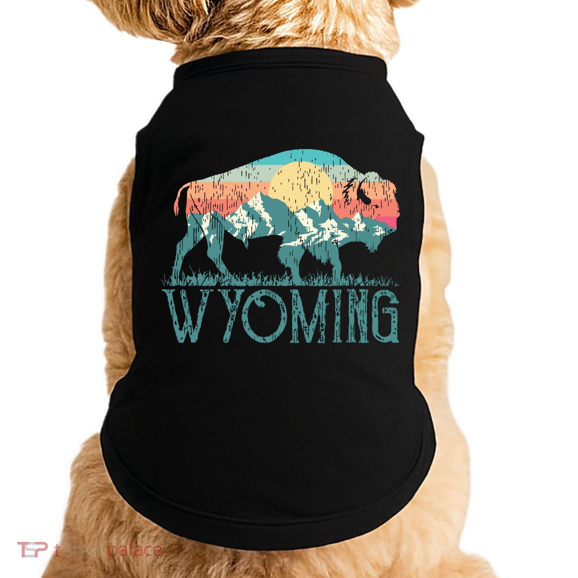 Bison Buffalo Retro Wyoming Wy Mountains Retro Doggie Tank