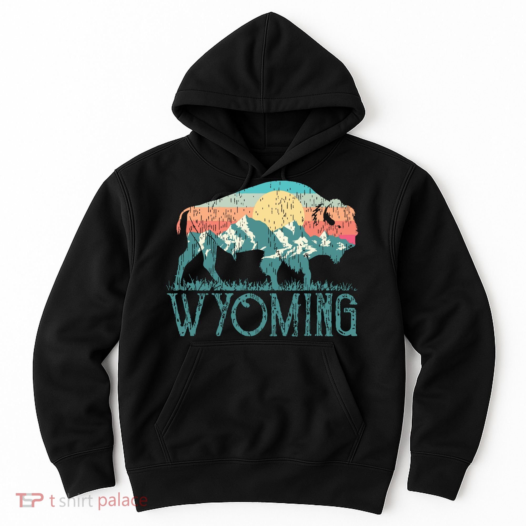 Bison Buffalo Retro Wyoming Wy Mountains Retro Hoodie