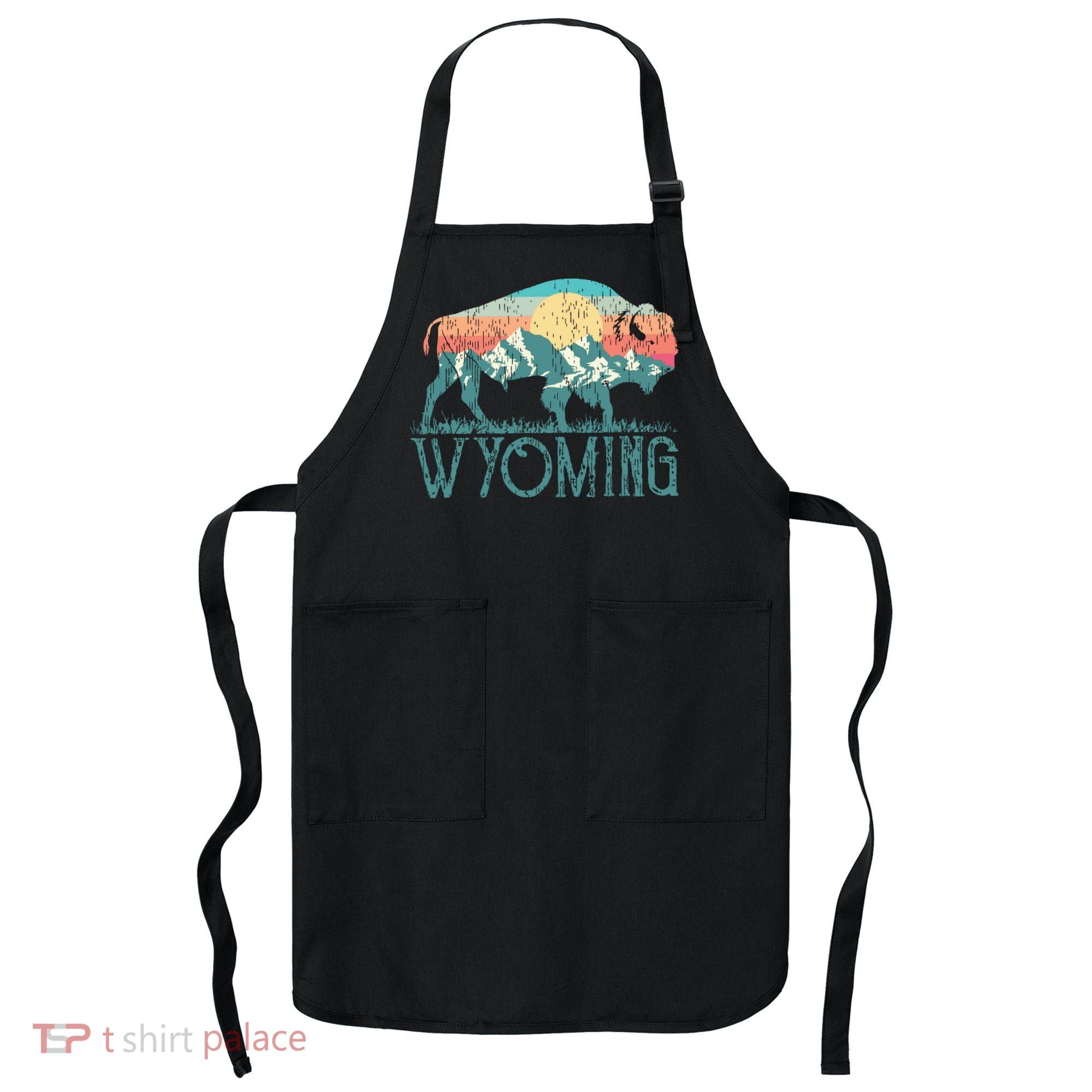 Bison Buffalo Retro Wyoming Wy Mountains Retro Apron