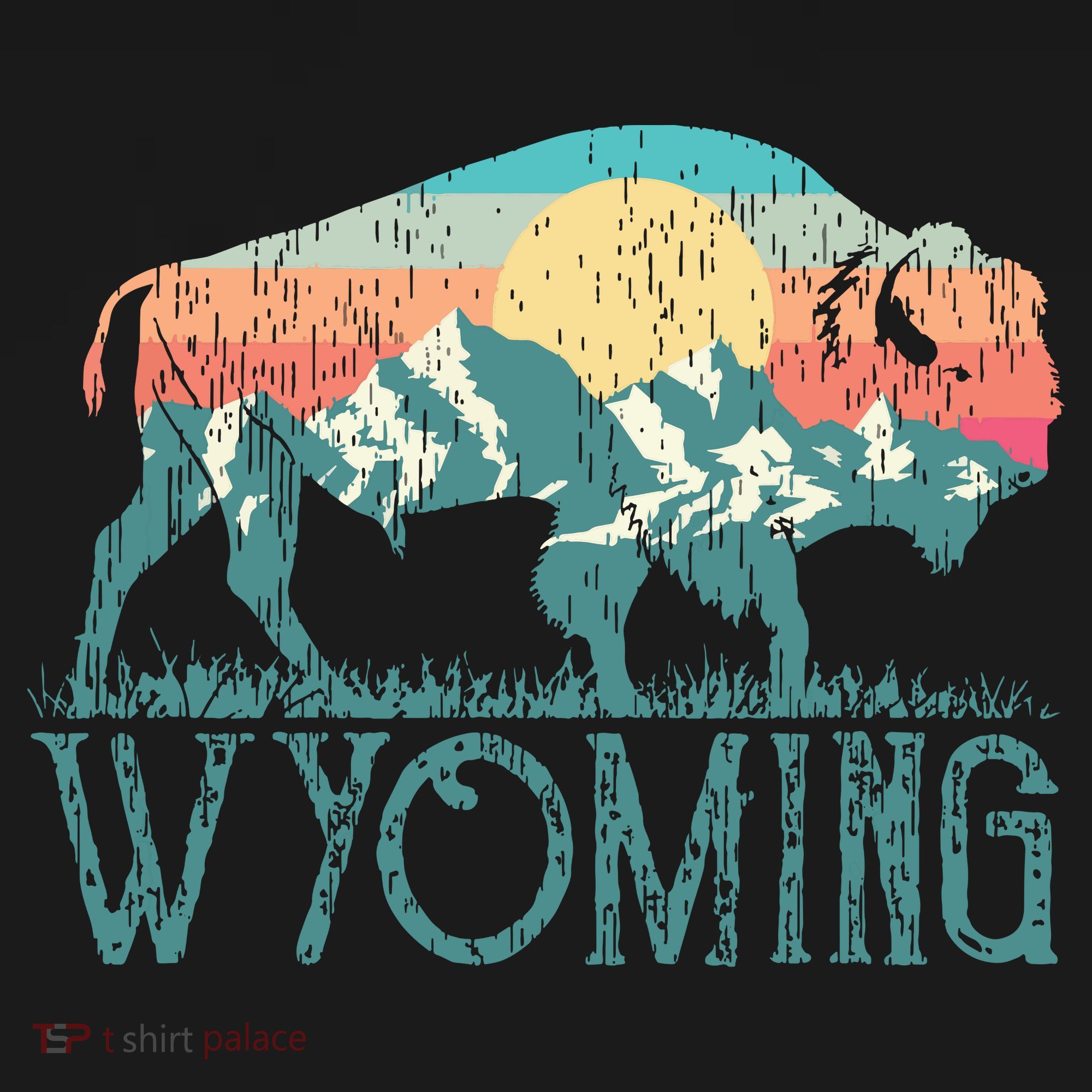 Bison Buffalo Retro Wyoming Wy Mountains Retro T-Shirt