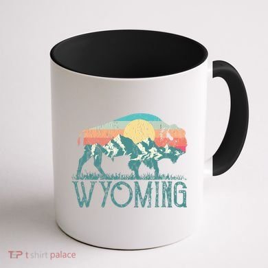Bison Buffalo Retro Wyoming Wy Mountains Retro Coffee Mug back
