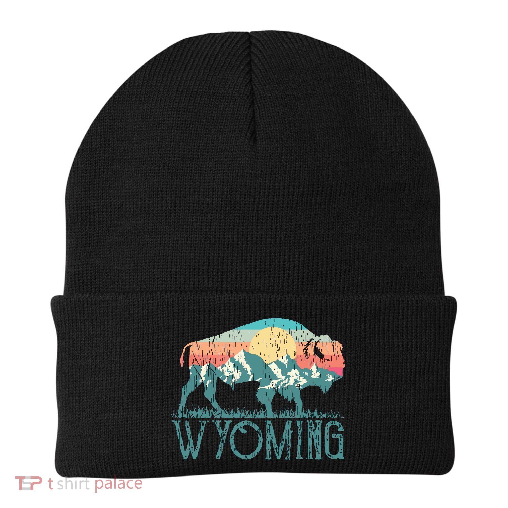 Bison Buffalo Retro Wyoming Wy Mountains Retro Beanie