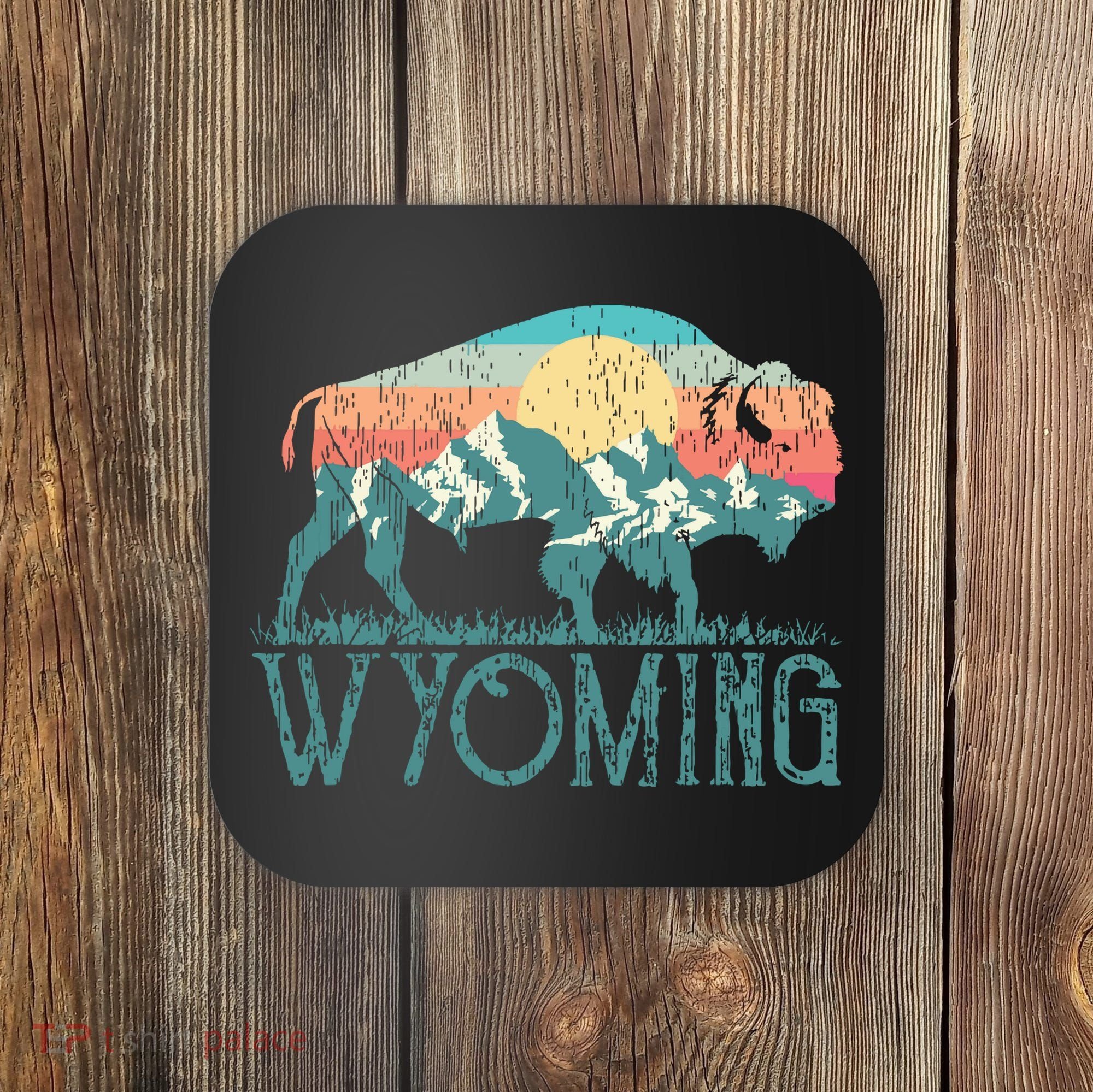 Bison Buffalo Retro Wyoming Wy Mountains Retro Coaster