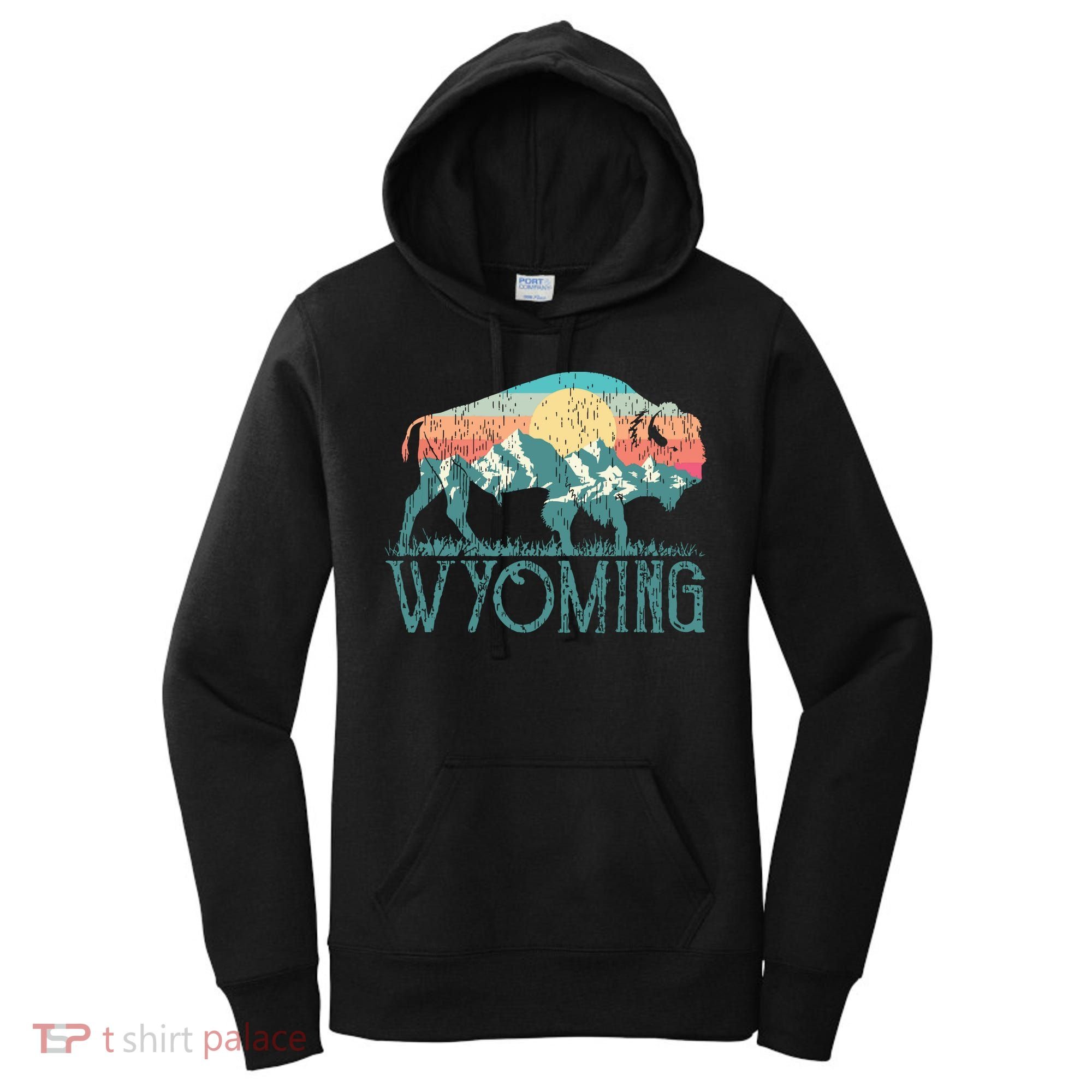 Bison Buffalo Retro Wyoming Wy Mountains Retro Women's Hoodie