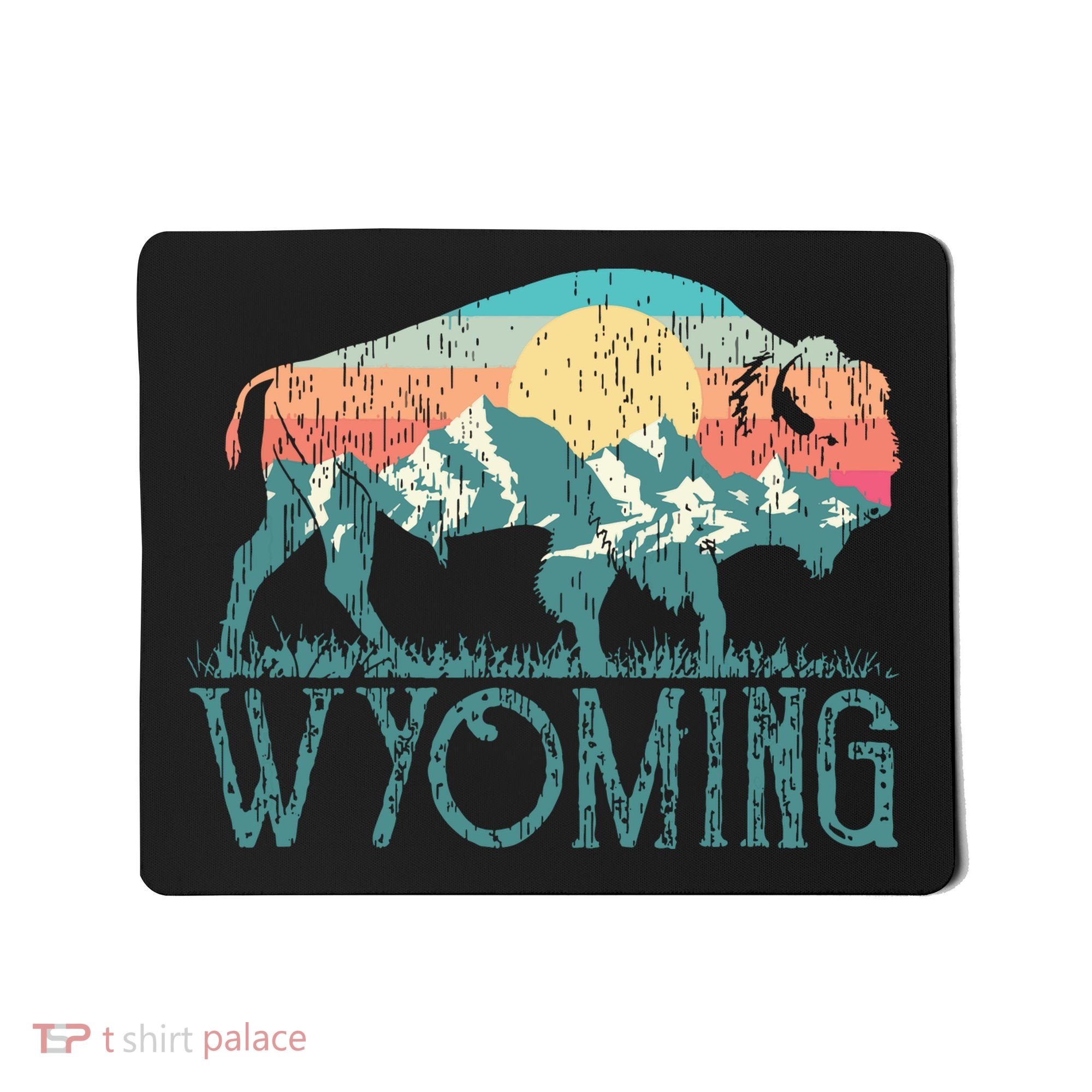 Bison Buffalo Retro Wyoming Wy Mountains Retro Mousepad