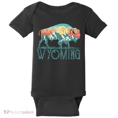 Bison Buffalo Retro Wyoming Wy Mountains Retro Baby Bodysuit