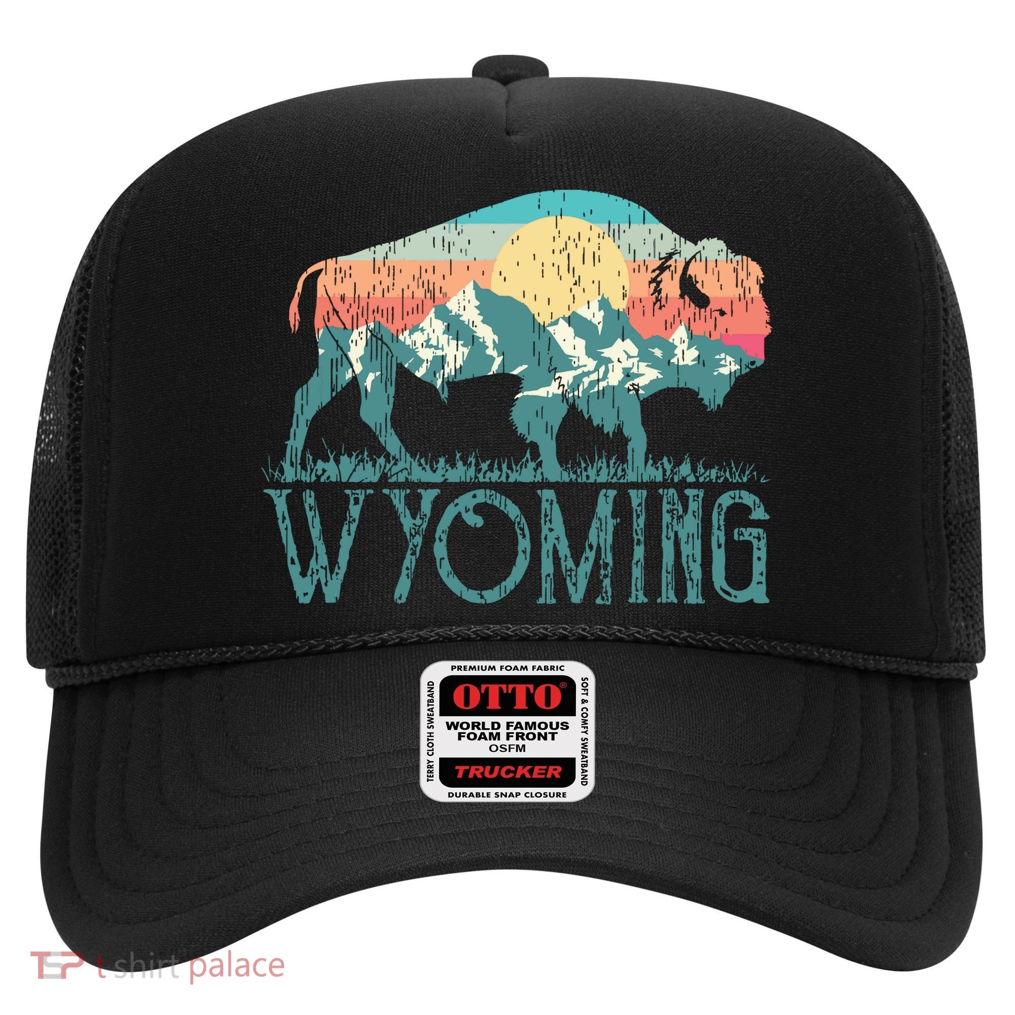 Bison Buffalo Retro Wyoming Wy Mountains Retro Hat