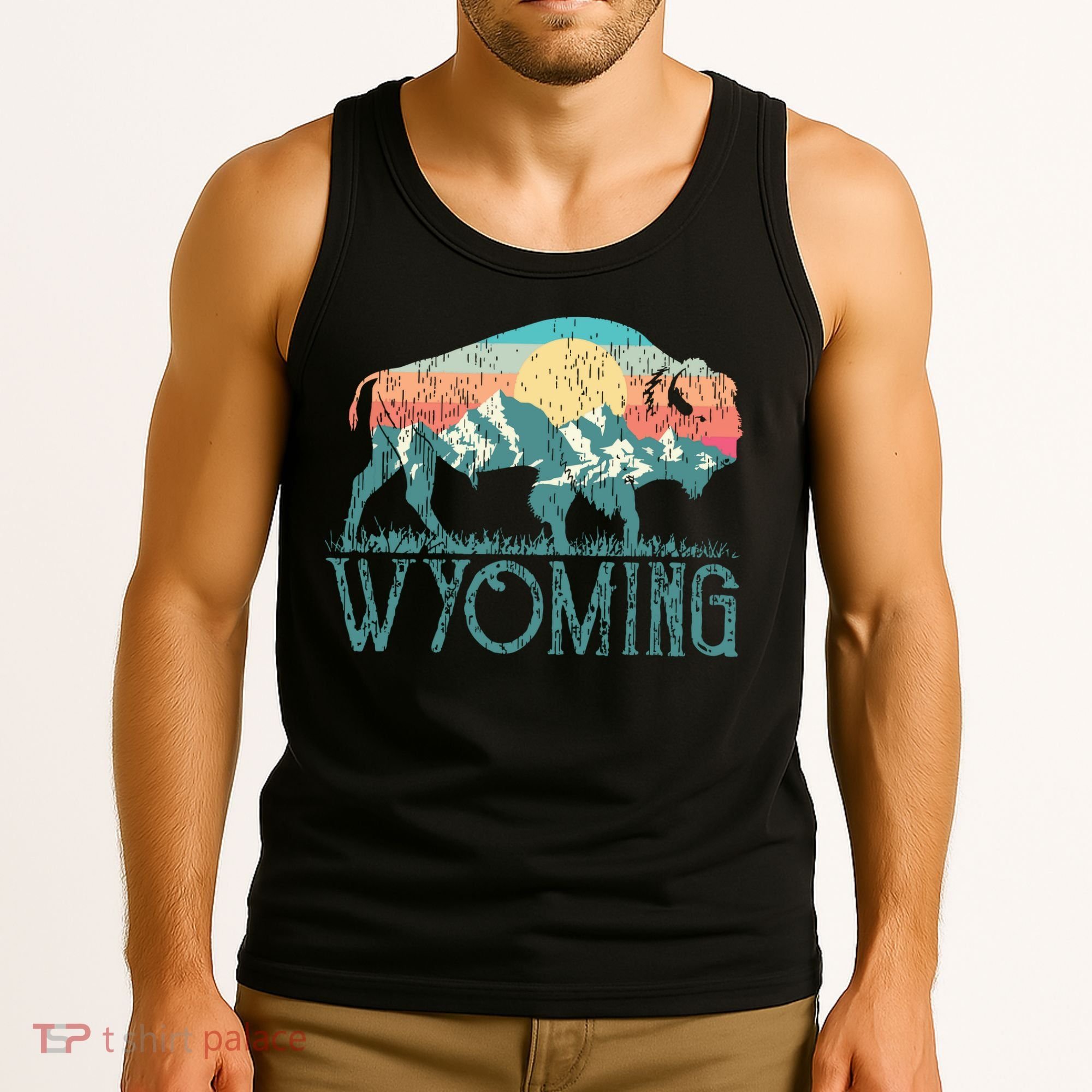 Bison Buffalo Retro Wyoming Wy Mountains Retro Tank Top