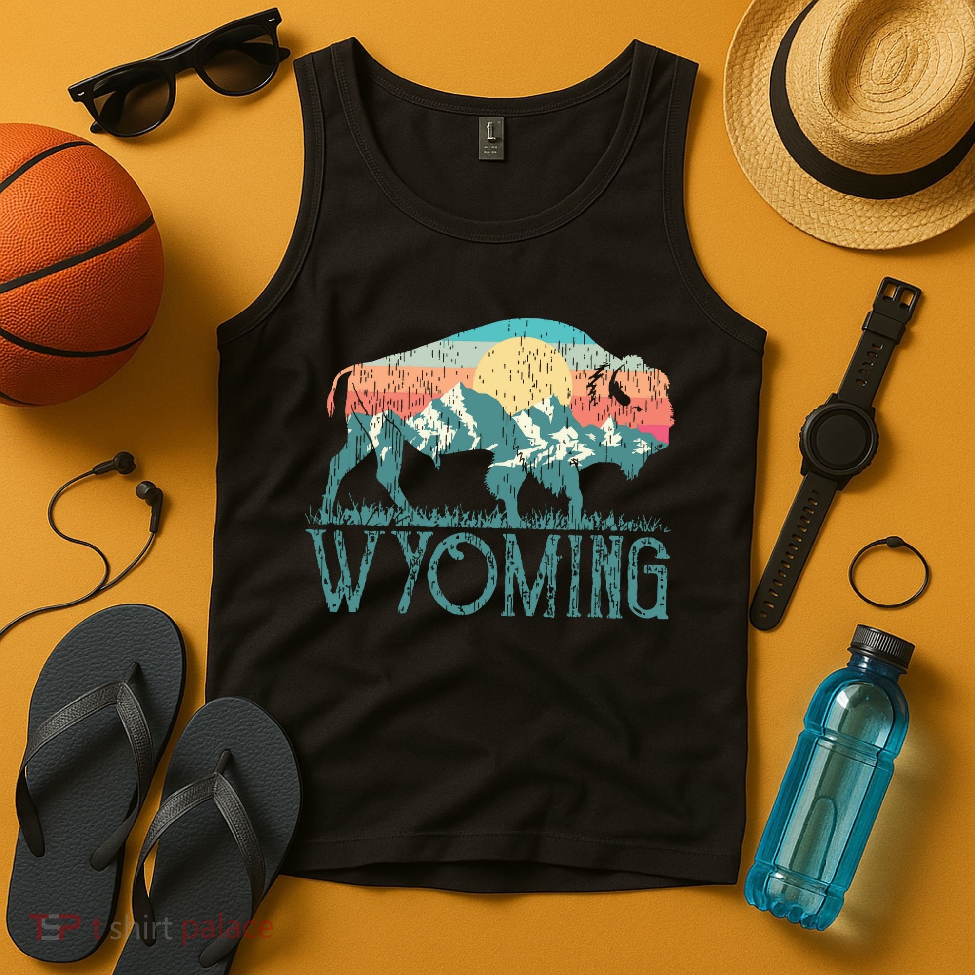 Bison Buffalo Retro Wyoming Wy Mountains Retro Tank Top