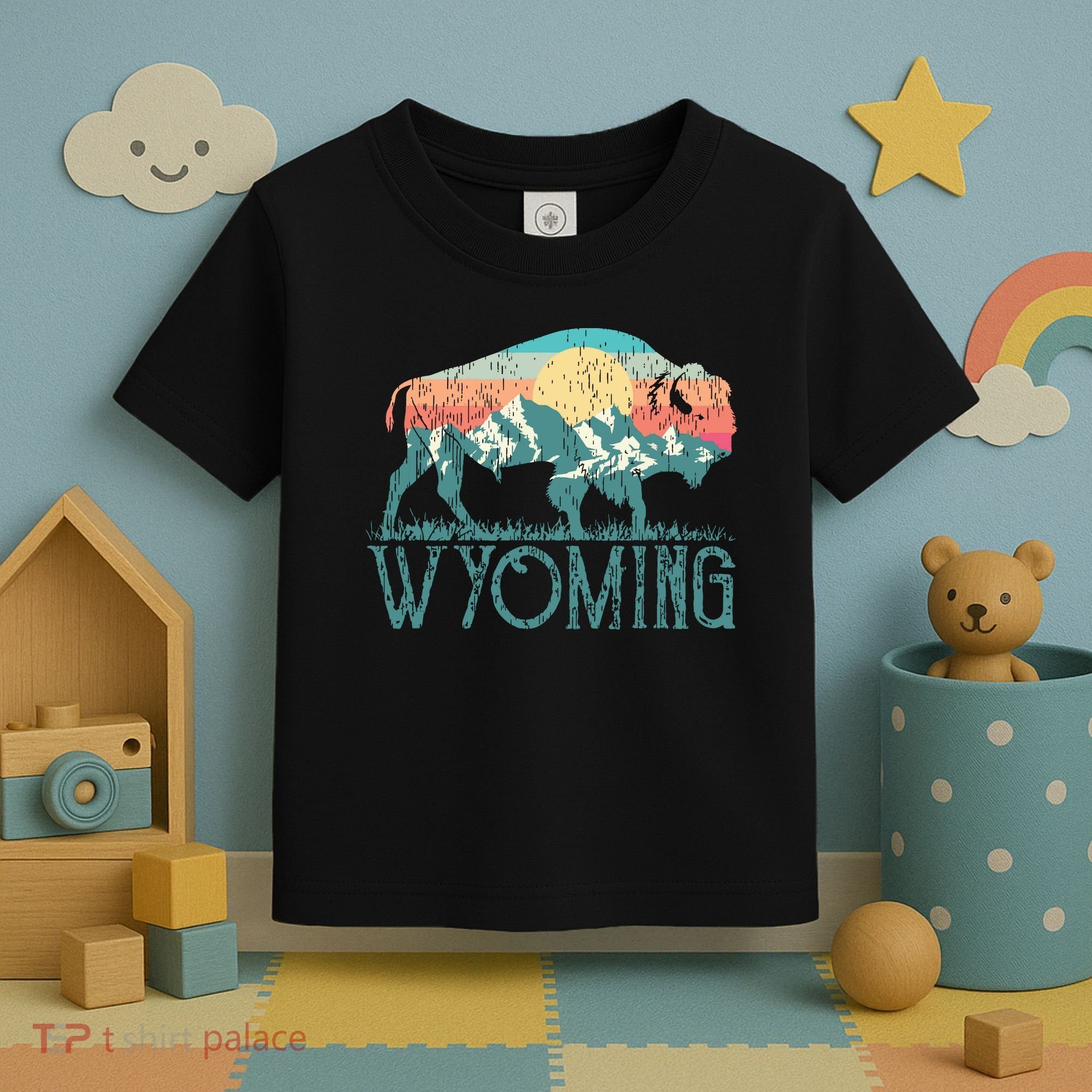 Bison Buffalo Retro Wyoming Wy Mountains Retro Toddler T-Shirt