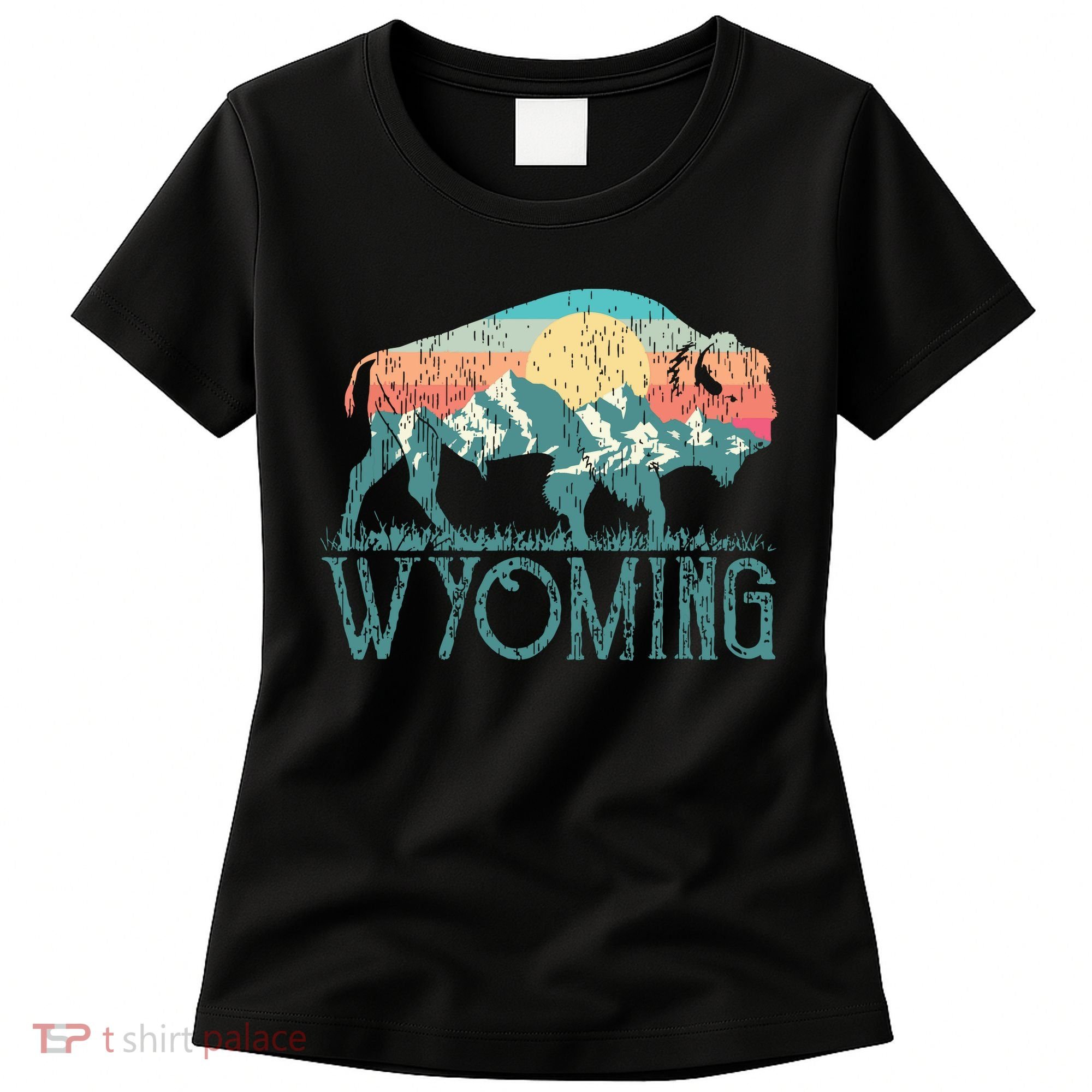 Bison Buffalo Retro Wyoming Wy Mountains Retro Women's T-Shirt