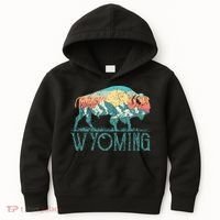 Bison Buffalo Retro Wyoming Wy Mountains Retro Kids Hoodie thumb 0
