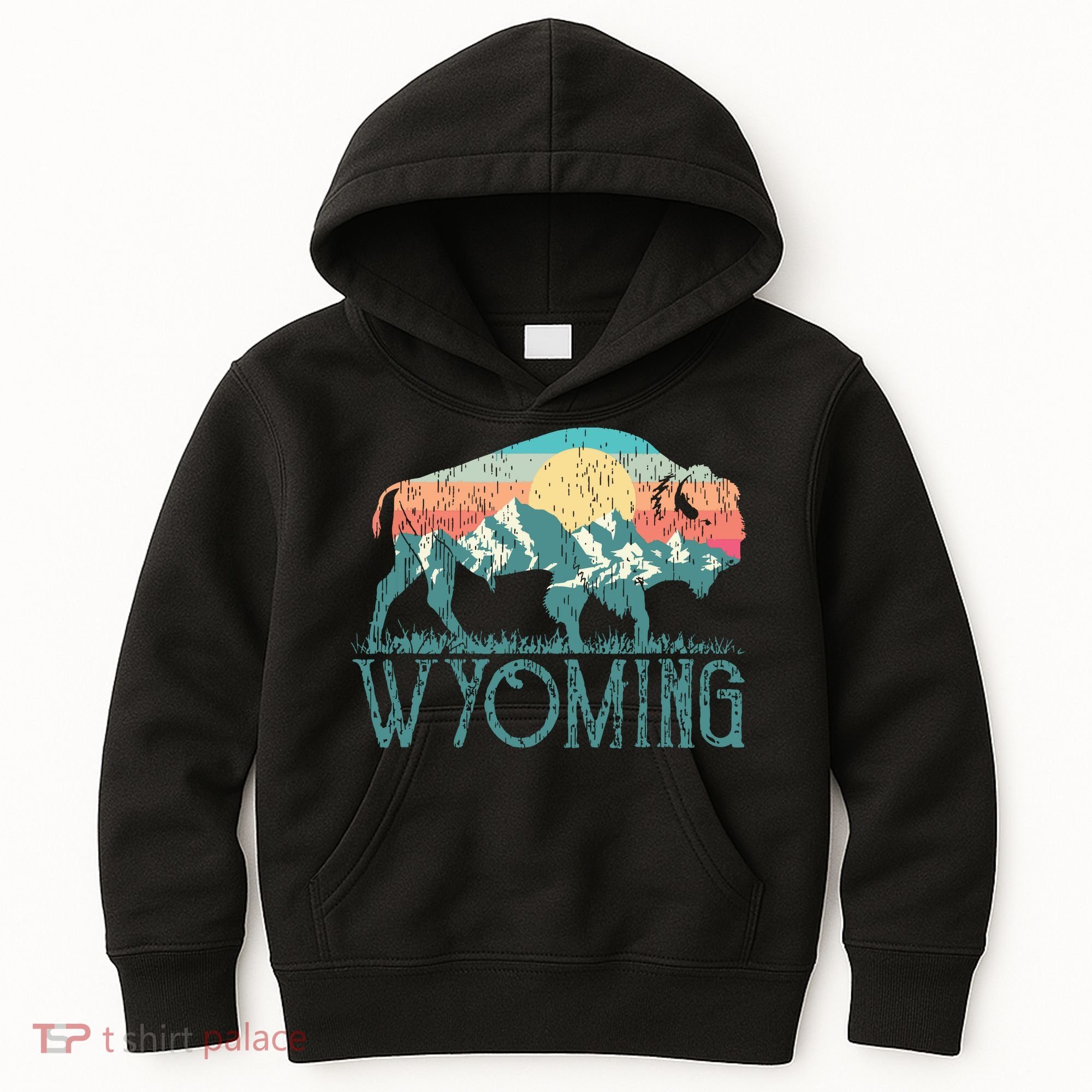 Bison Buffalo Retro Wyoming Wy Mountains Retro Kids Hoodie