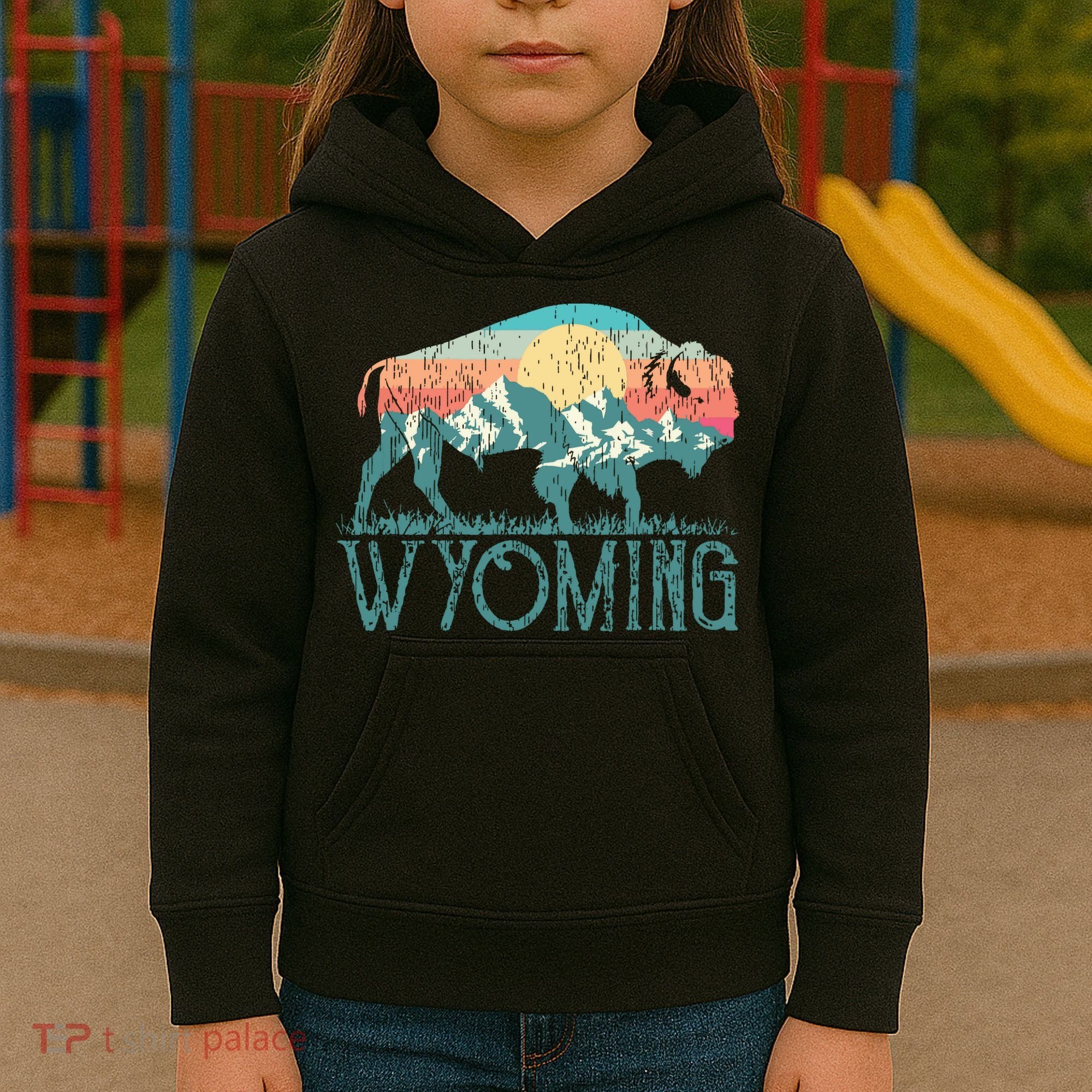 Bison Buffalo Retro Wyoming Wy Mountains Retro Kids Hoodie