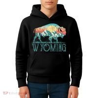 Bison Buffalo Retro Wyoming Wy Mountains Retro Kids Hoodie thumb 4