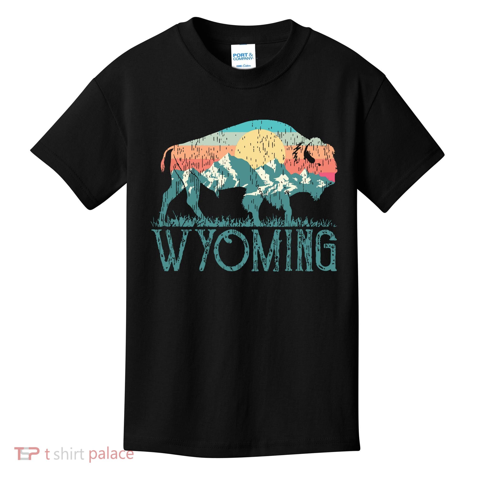 Bison Buffalo Retro Wyoming Wy Mountains Retro Kids T-Shirt