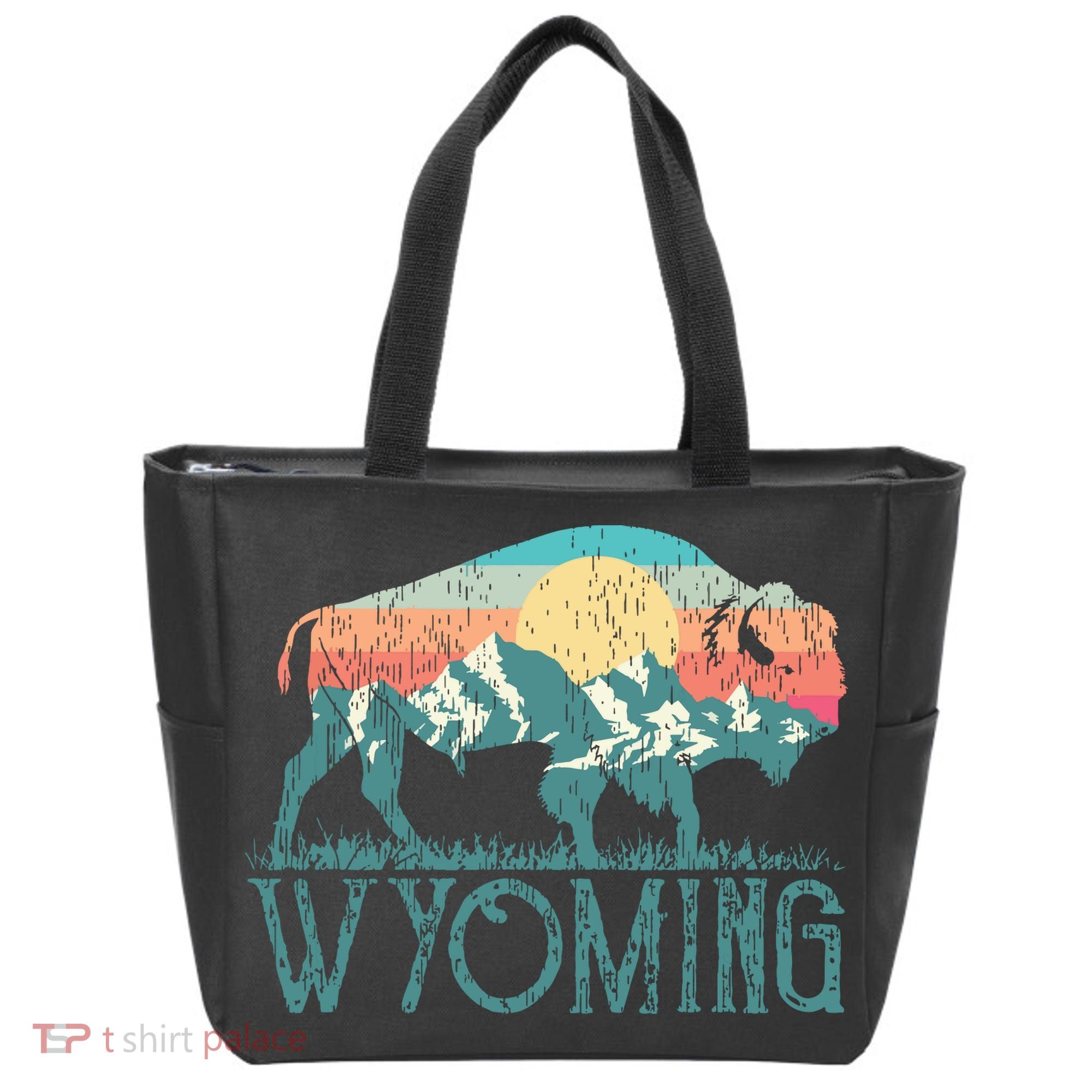 Bison Buffalo Retro Wyoming Wy Mountains Retro Tote Bag