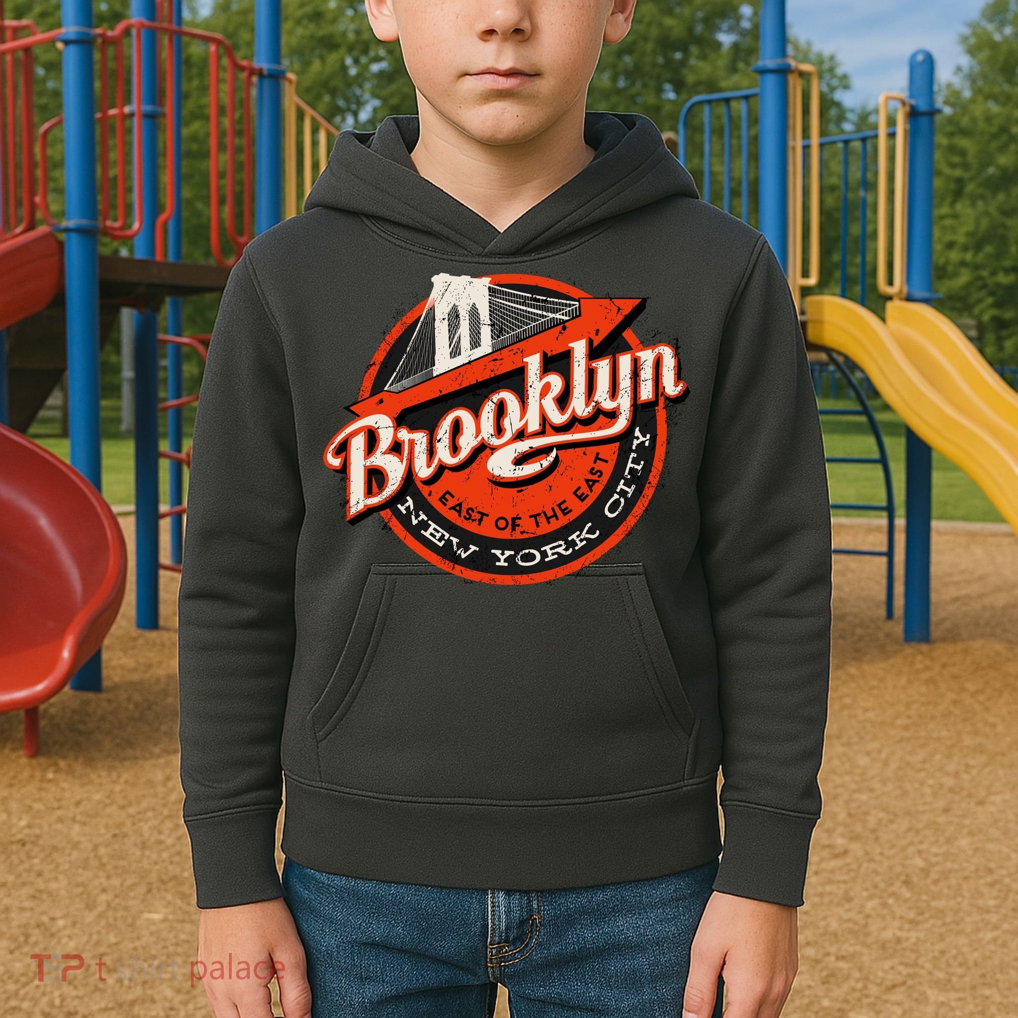 Brooklyn Bridge Retro New York Logo Kids Hoodie