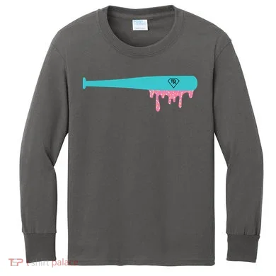 Baseball Bat Sprinkle Drip Kids Long Sleeve Shirt