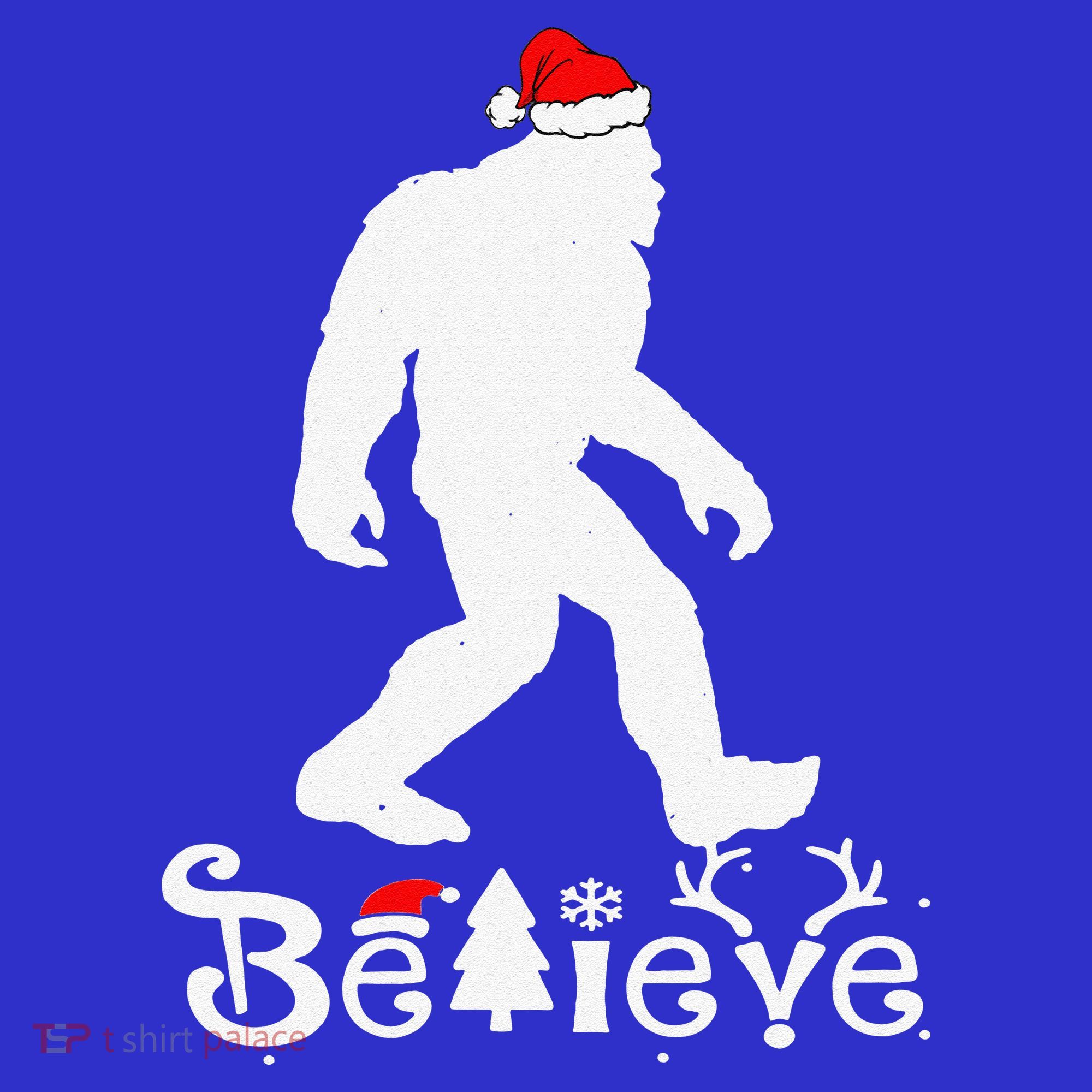Bigfoot Believe Santa Hat Christmas Funny Xmas Holiday Long Sleeve Shirt