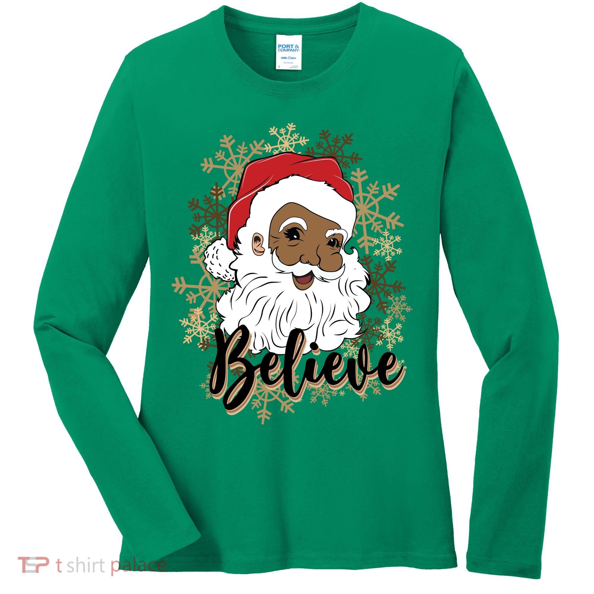 Black Believe Santa Claus Fun African American Santa Women's Long Sleeve Shirt