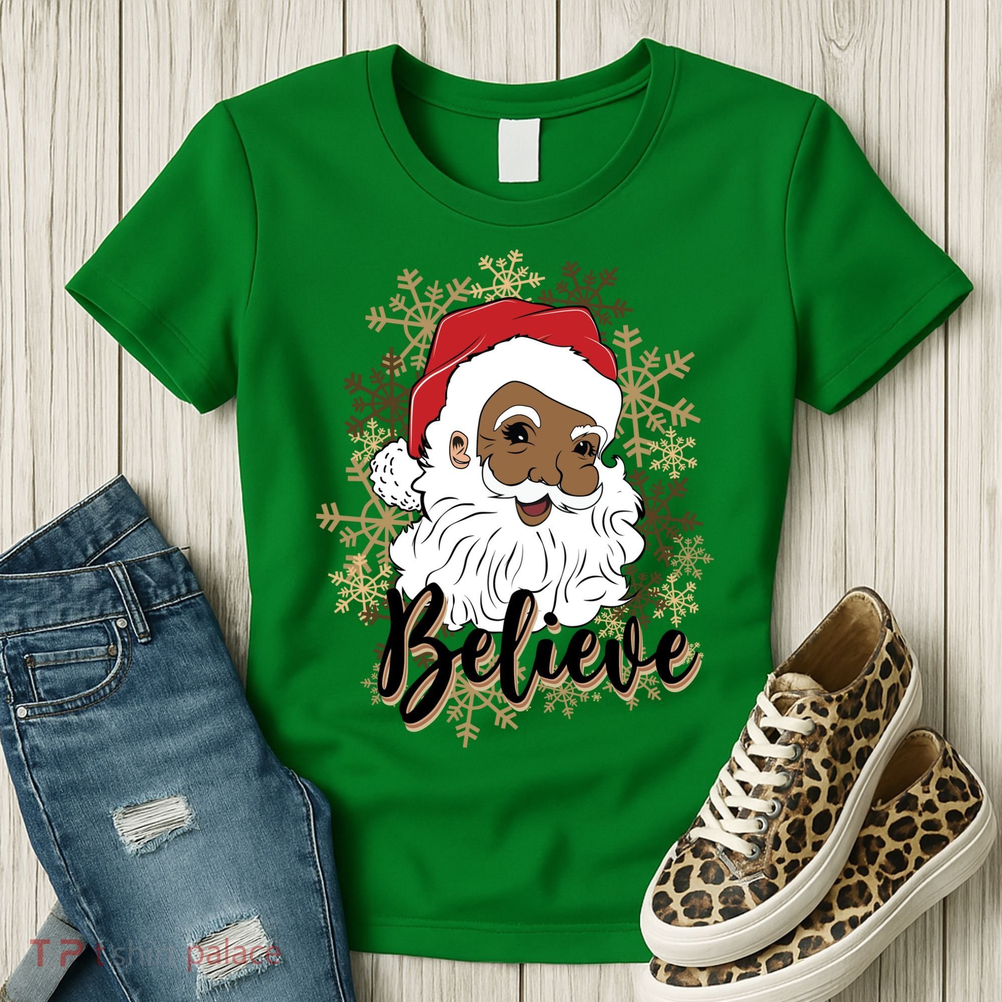 Black Believe Santa Claus Fun African American Santa Women's T-Shirt