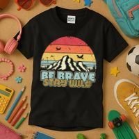 Be Brave Stay Wild Retro Style Outdoors Kids T-Shirt thumb 3