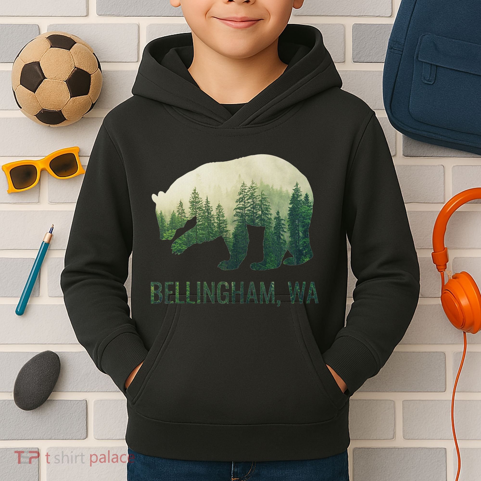 Bellingham Bear State Of Washington Pacific Nw Wildlife Kids Hoodie