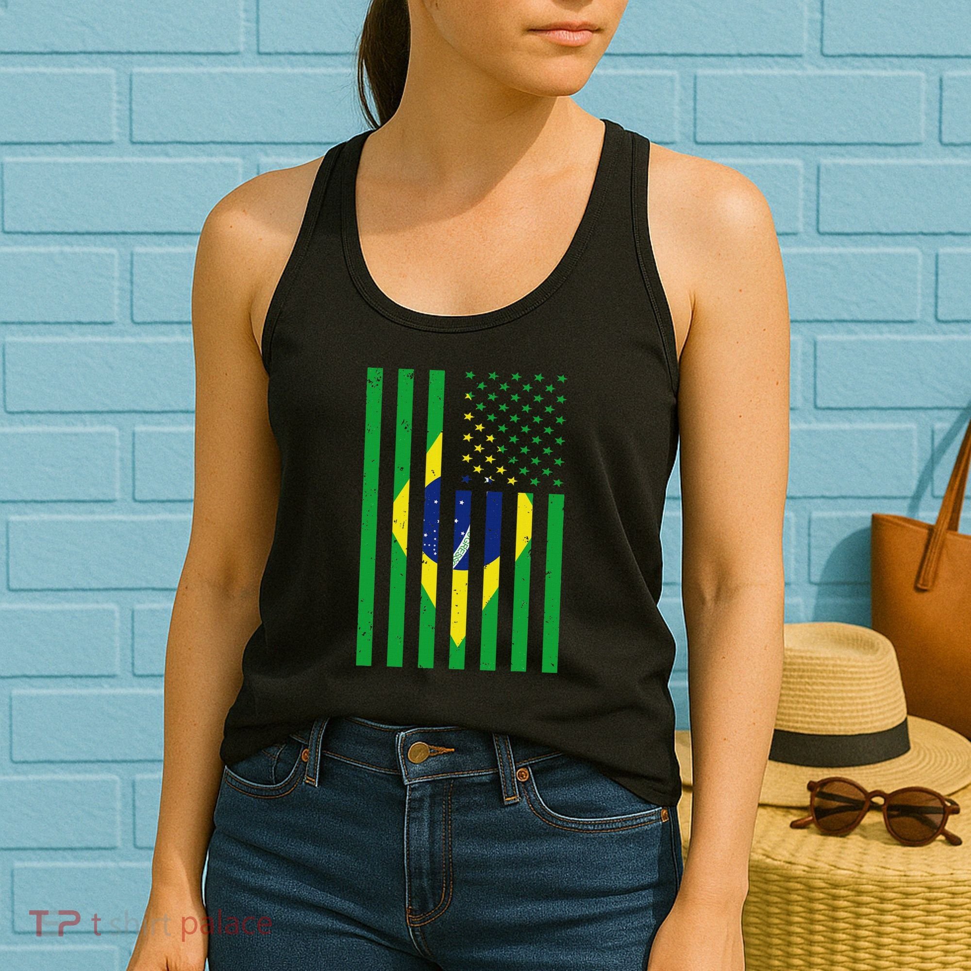 Brazil Brasil Soccer Usa America Flag Jersey Women Women's Tank Top