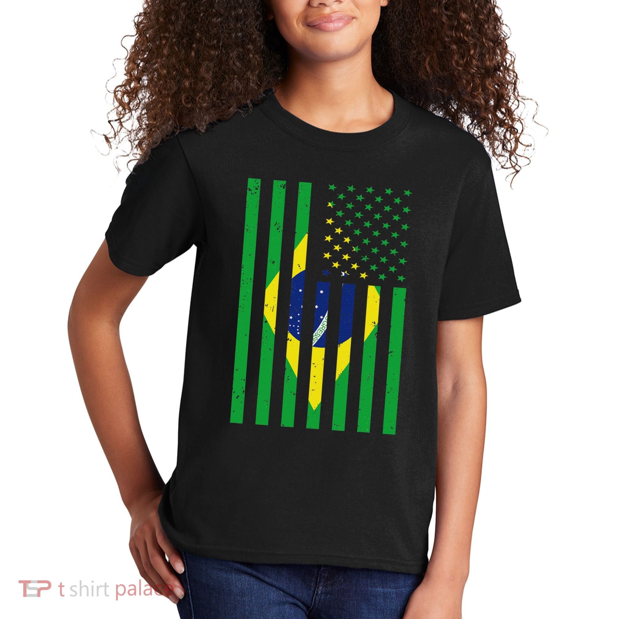 Brazil Brasil Soccer Usa America Flag Jersey Women Kids T-Shirt