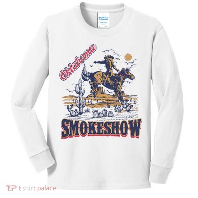 Boho Bull Skull Cow Oklahoma Smokeshow Western Country Kids Long Sleeve Shirt