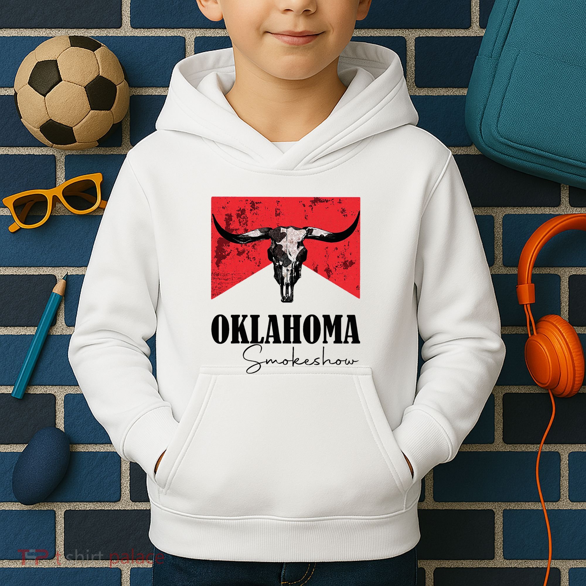 Boho Bull Skull Cow Oklahoma Smokeshow Western Country Kids Hoodie