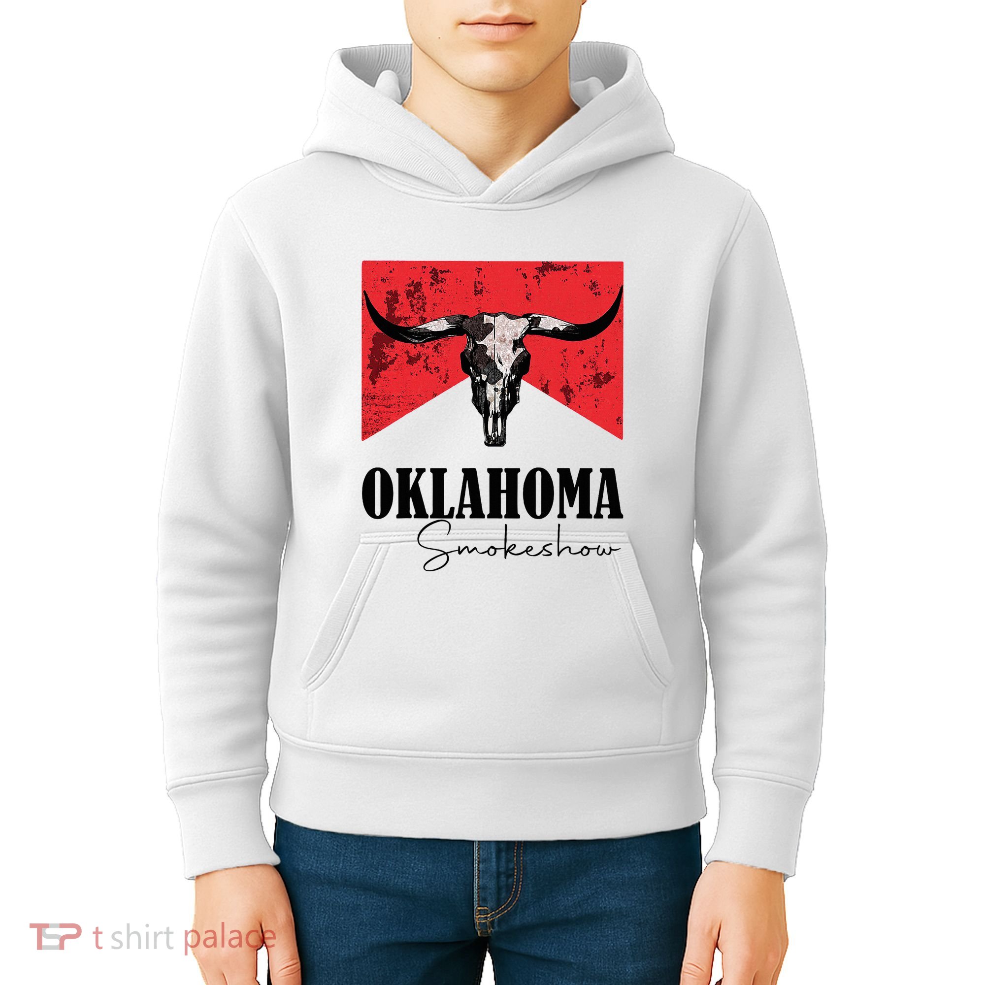 Boho Bull Skull Cow Oklahoma Smokeshow Western Country Kids Hoodie