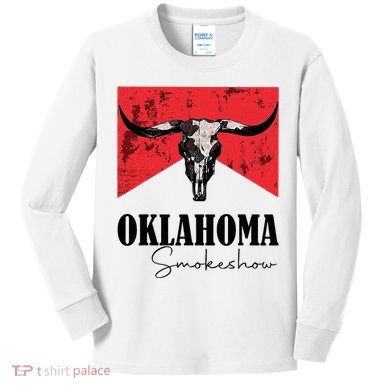 Boho Bull Skull Cow Oklahoma Smokeshow Western Country Kids Long Sleeve Shirt