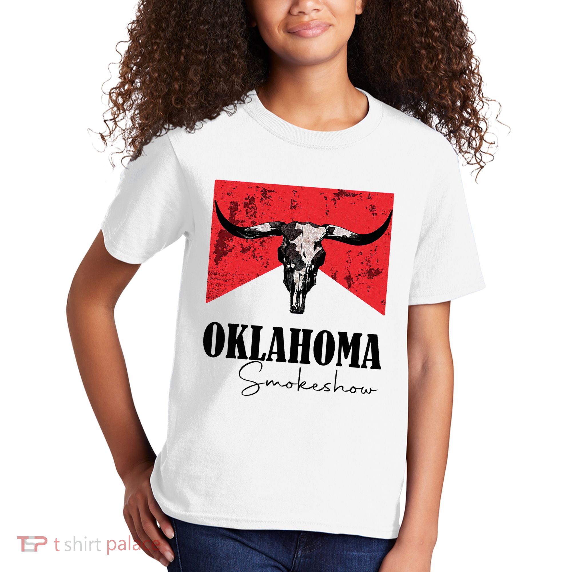 Boho Bull Skull Cow Oklahoma Smokeshow Western Country Kids T-Shirt