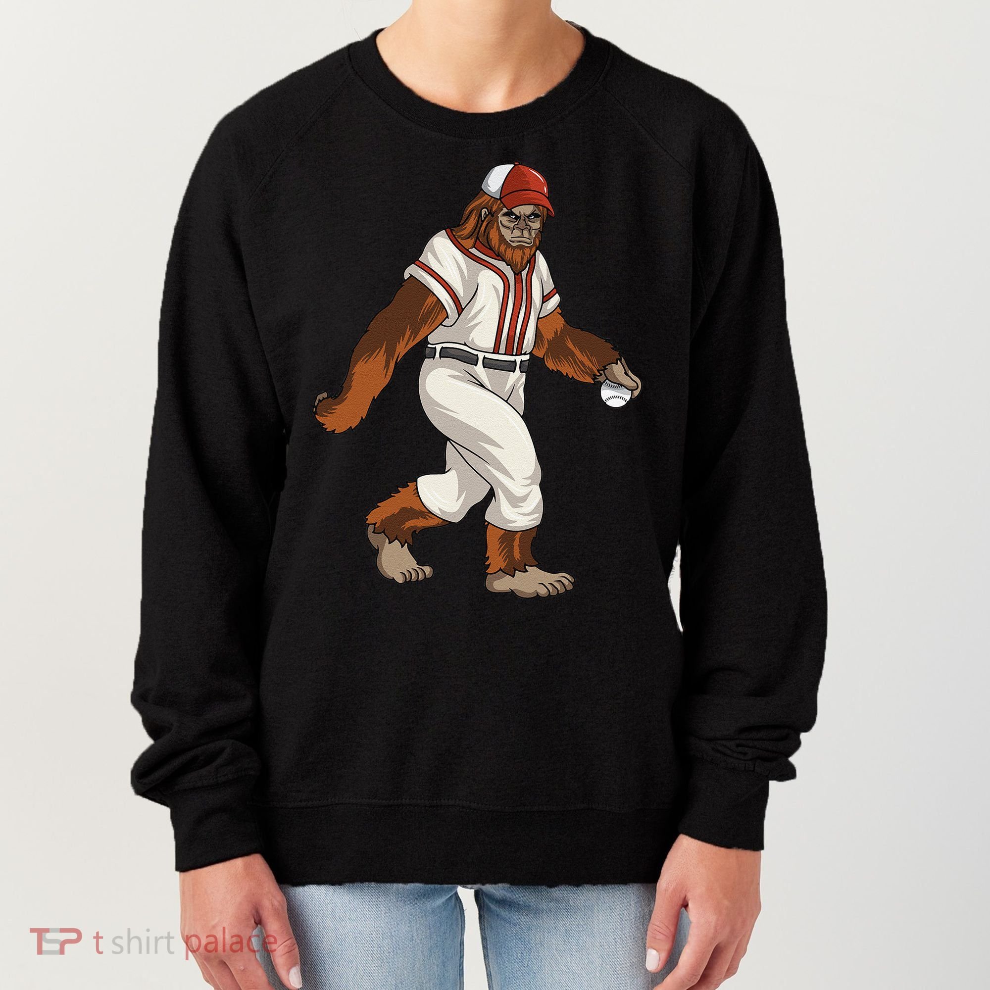 Bigfoot Baseball Sasquatch Playing Baseball Player Women's Sweatshirt